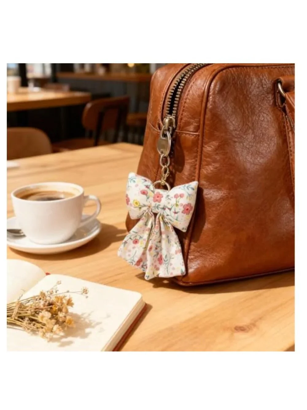 Handmade Puffy Bow Keychain Bag Charm, Cotton & Polyester Purse Accessory